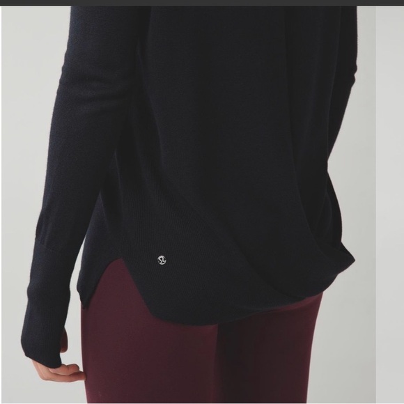 Lululemon BringIt Back Bend Sweater Cashmere Cotton Pullover Wrap Open Top Black - Picture 9 of 16